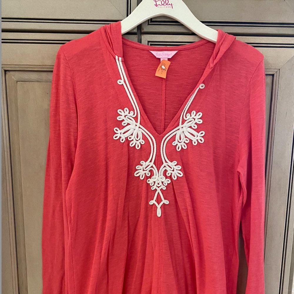 Lilly Pulitzer Coral Applique Hooded Tunic XL